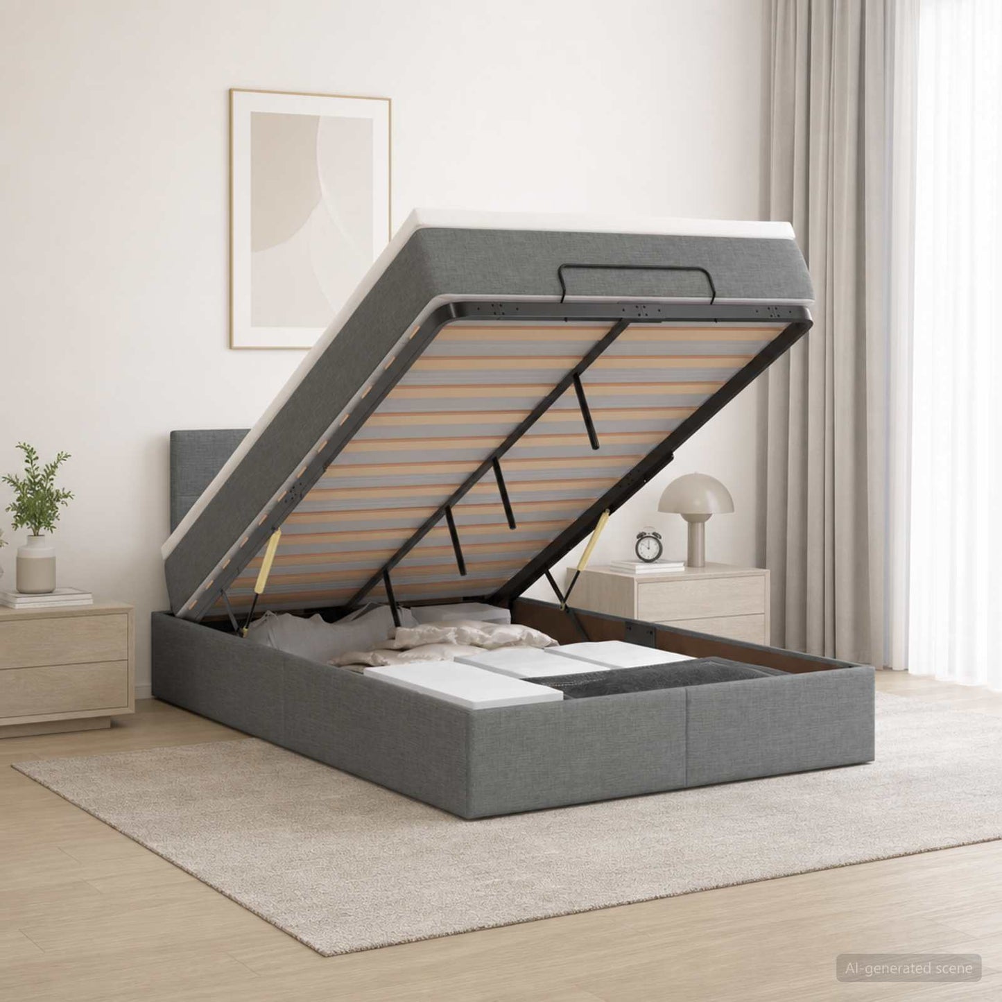 Ottoman-Bett mit Matratze und LED Dunkelgrau 120 x 200 cm Stoff