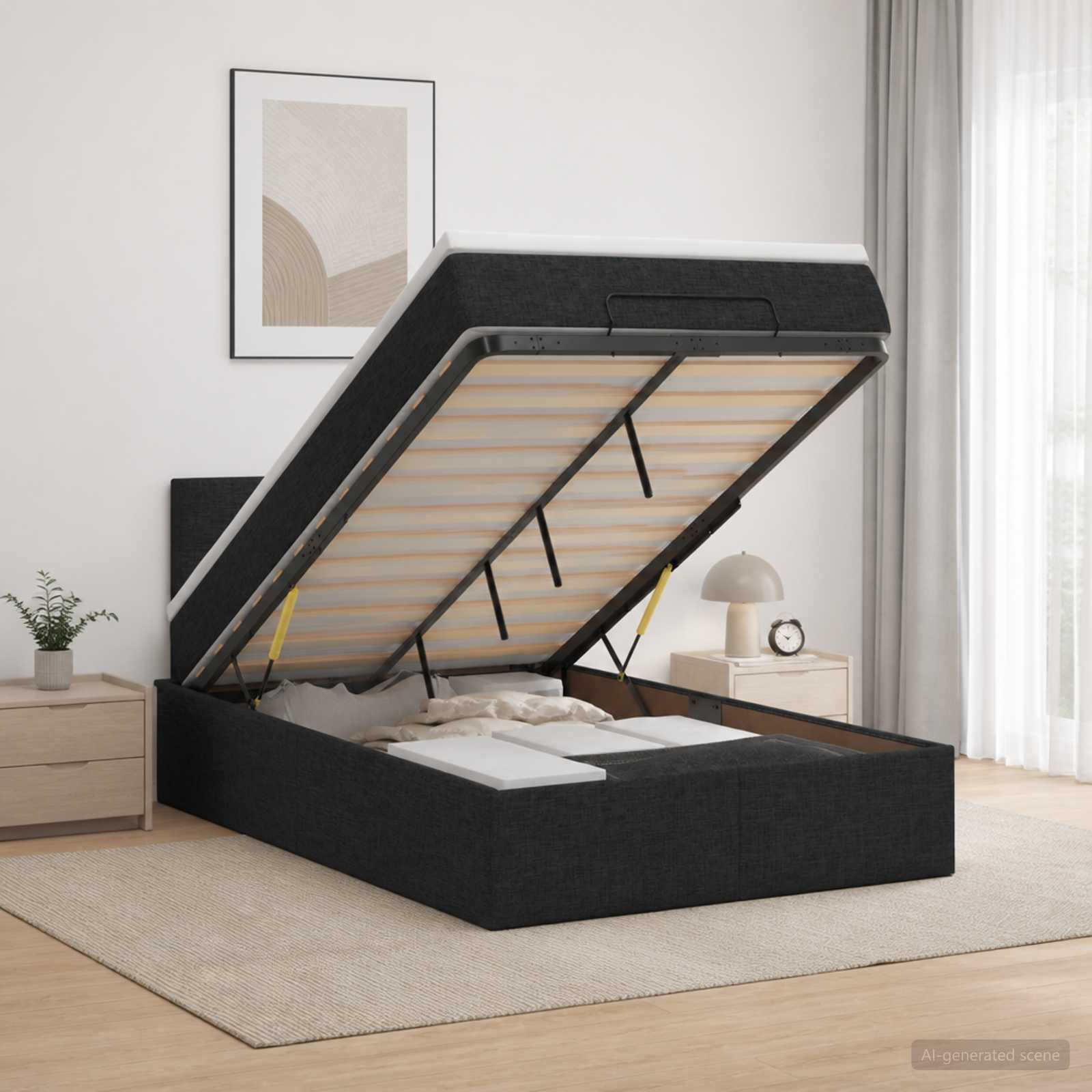 Ottoman Bett mit Matratze Schwarz 120 x 190 cm Stoff