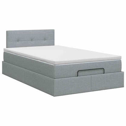 Ottoman Bett mit Matratze Hellgrau 120 x 200 cm Stoff