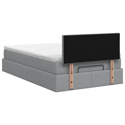 Ottoman Bett mit Matratze Hellgrau 120 x 200 cm Stoff