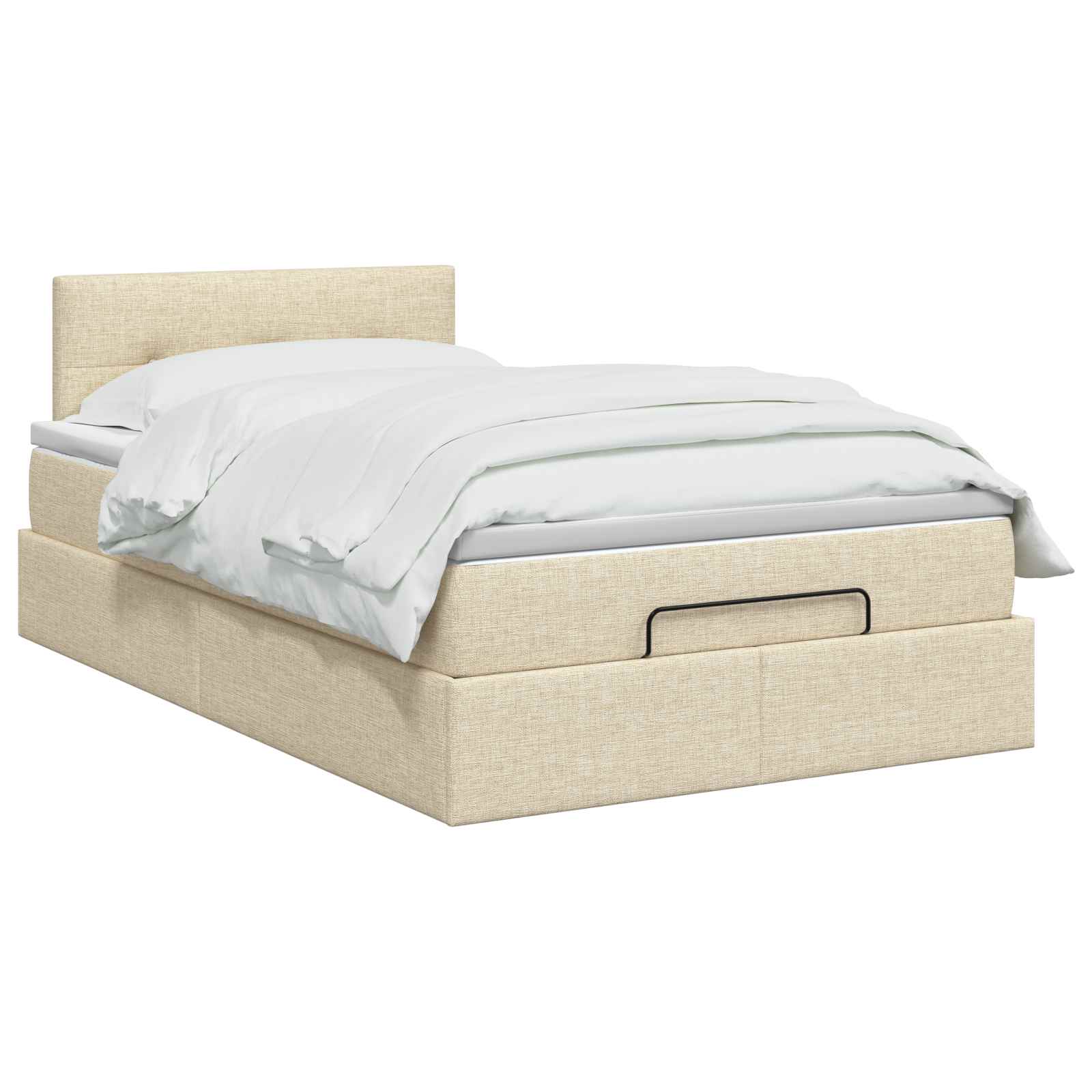 Ottoman Bett mit Matratze mit Kopfteil Creme 120 x 200 cm Stoff