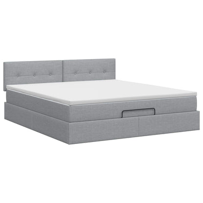 Ottoman Bett mit Matratze Hellgrau 160 x 200 cm Stoff