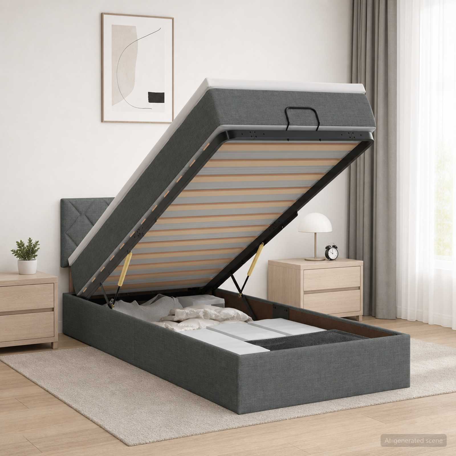 Ottoman-Bett mit Matratze und LED Dunkelgrau 80 x 200 cm Stoff
