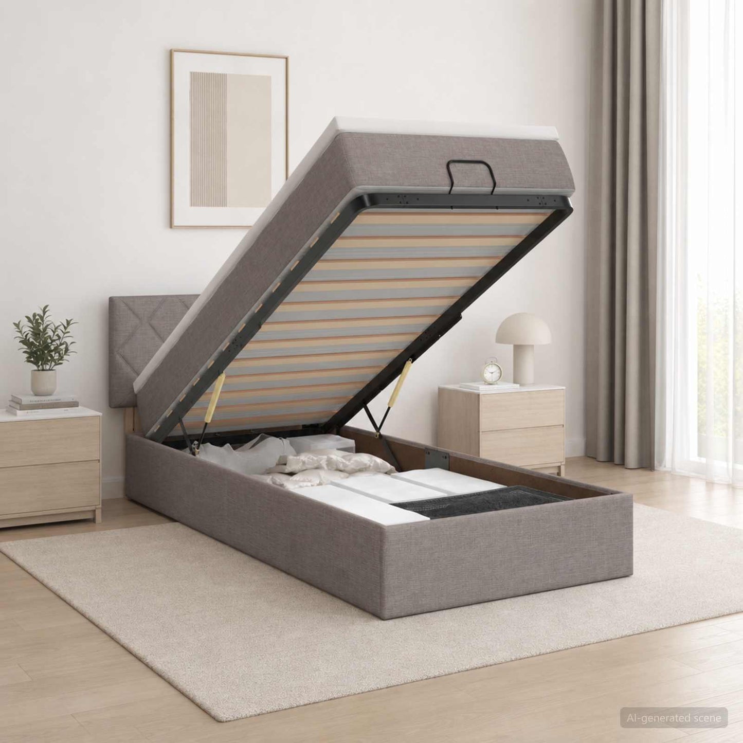 Ottoman-Bett mit Matratze und LED Taupe 90 x 190 cm Stoff