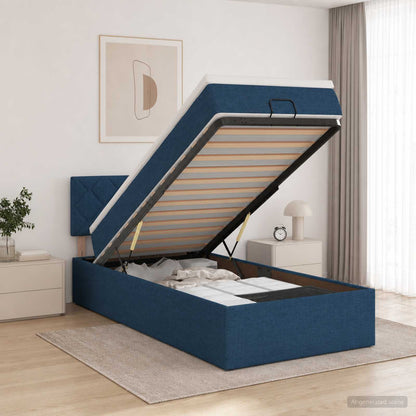 Ottoman-Bett mit Matratze und LED Blau 90 x 200 cm Stoff