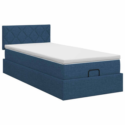 Ottoman Bett mit Matratze mit Kopfteil Blau 90 x 200 cm Stoff