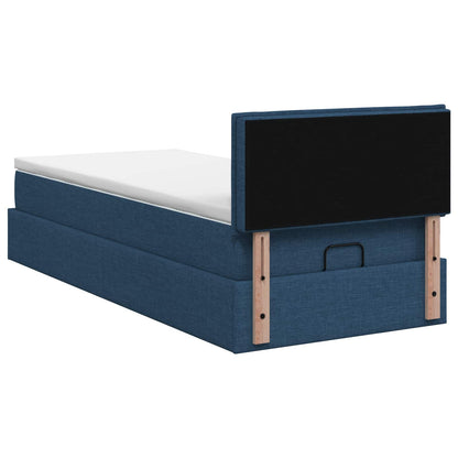 Ottoman Bett mit Matratze mit Kopfteil Blau 90 x 200 cm Stoff