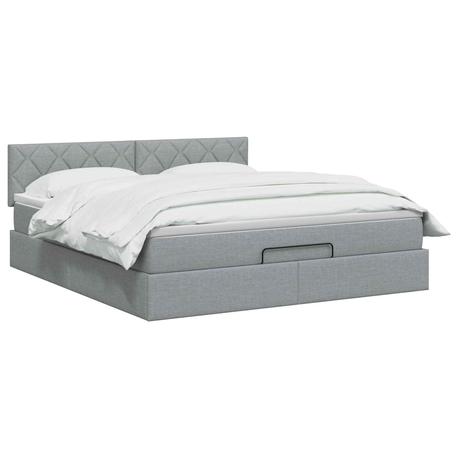 Ottoman Bett mit Matratze Hellgrau 140 x 200 cm Stoff