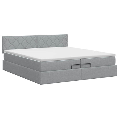 Ottoman Bett mit Matratze Hellgrau 200 x 200 cm Stoff