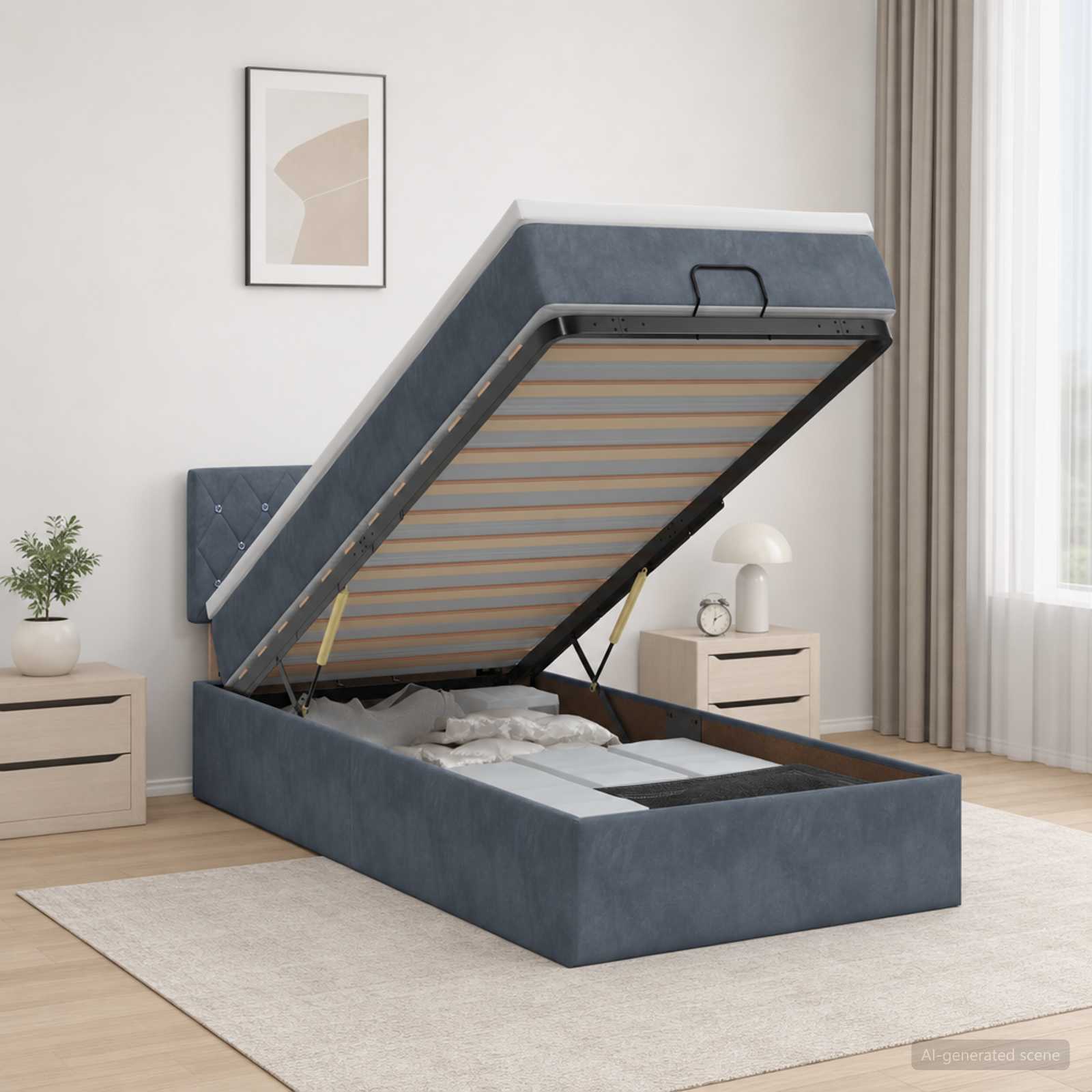 Ottoman-Bett mit Matratze und LED Dunkelgrau 90 x 200 cm Samt