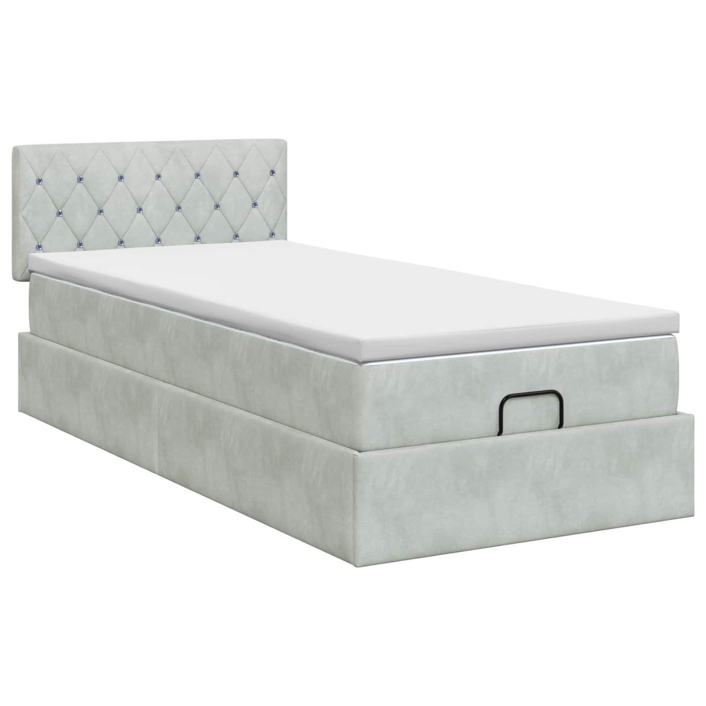 Ottoman Bett mit Matratze Hellgrau 90 x 190 cm Samt
