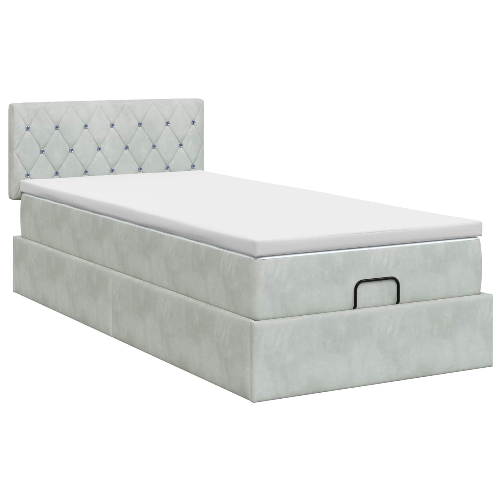 Ottoman Bett mit Matratze Hellgrau 90 x 190 cm Samt
