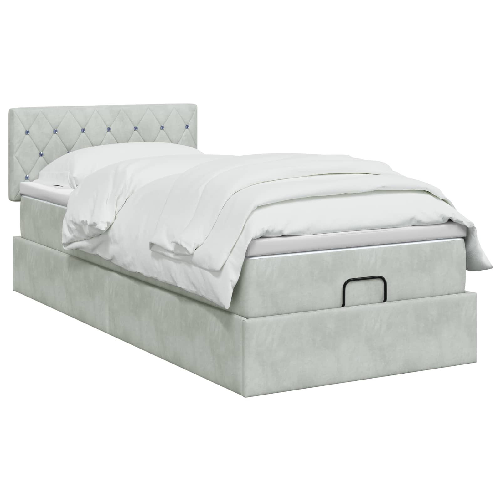 Ottoman Bett mit Matratze Hellgrau 90 x 190 cm Samt