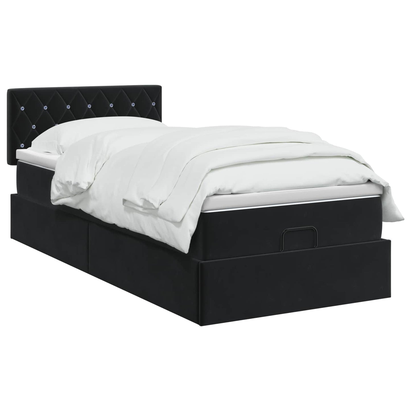 Ottoman Bett mit Matratze mit Kopfteil Schwarz 90 x 190 cm Samt