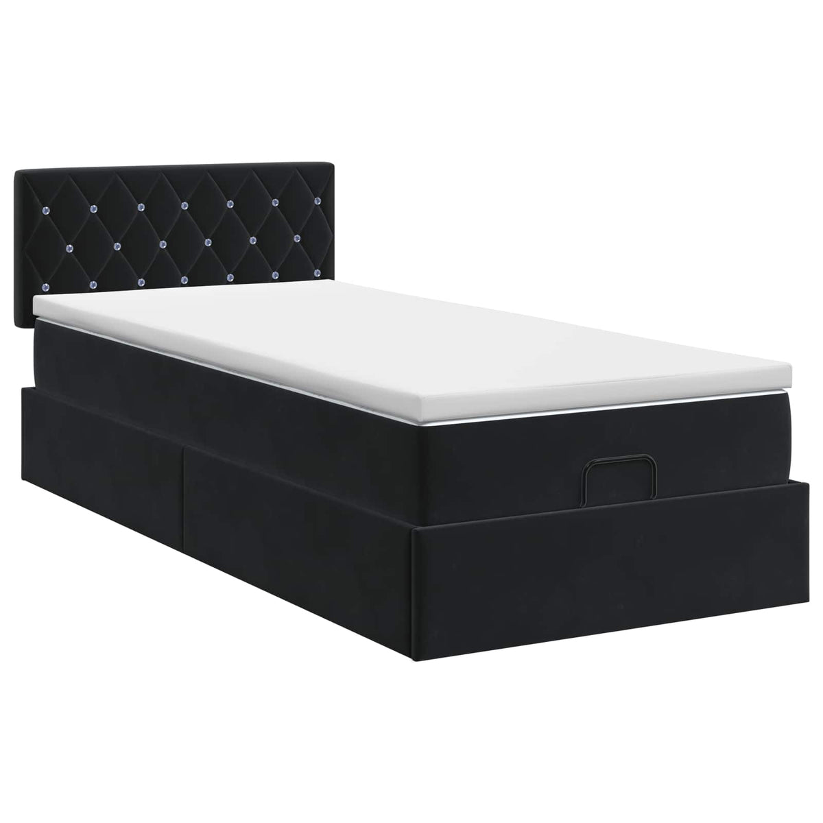 Ottoman Bett mit Matratze mit Kopfteil Schwarz 90 x 200 cm Samt