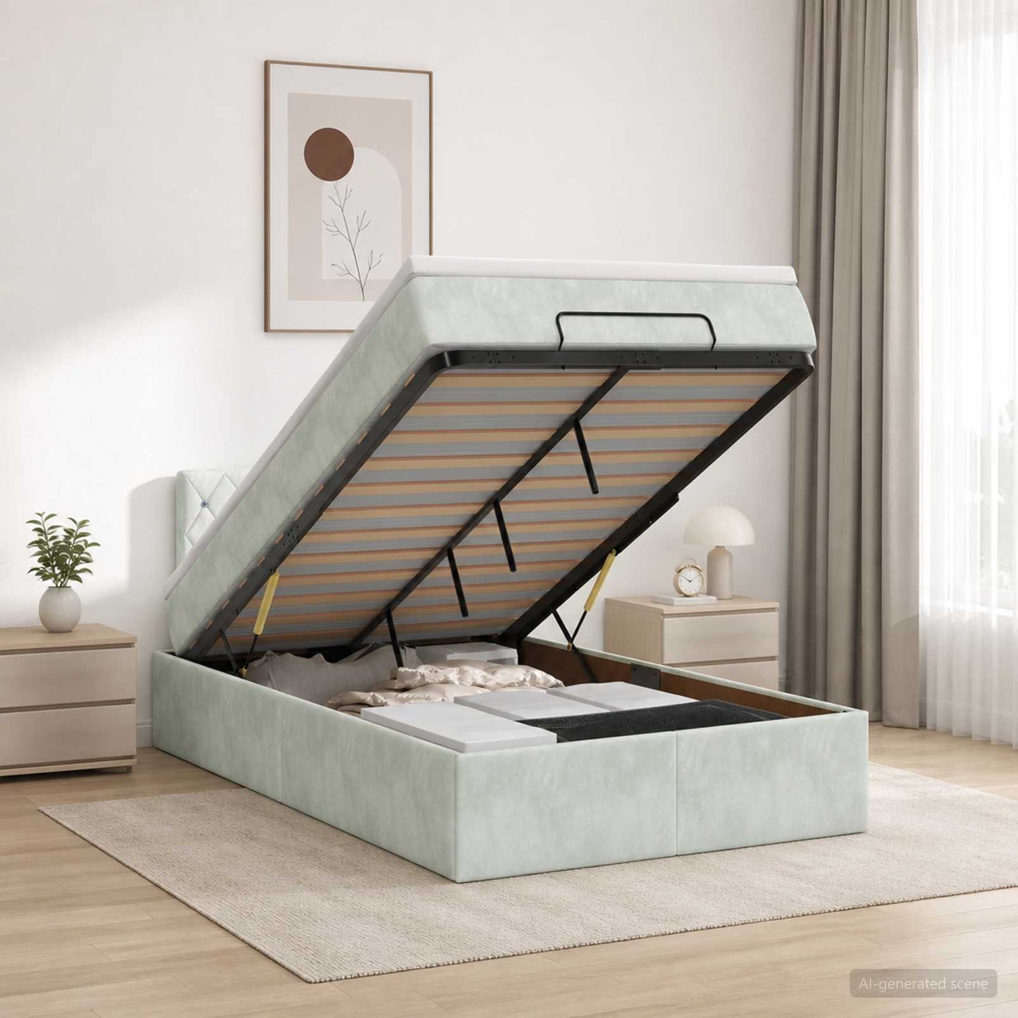 Ottoman-Bett mit Matratze und LED Hellgrau 120 x 200 cm Samt
