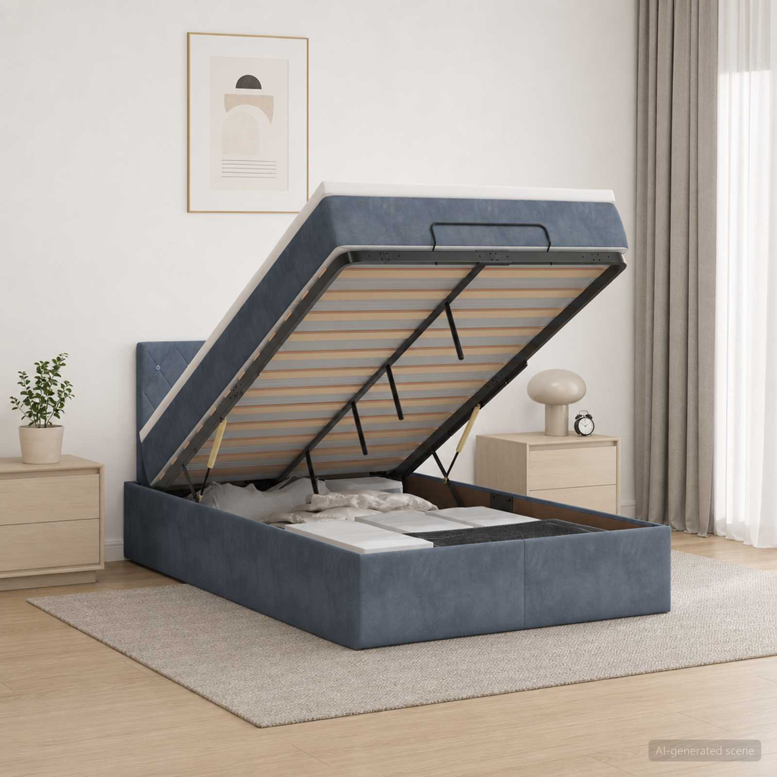 Ottoman Bett mit Matratze Dunkelgrau 120 x 200 cm Samt