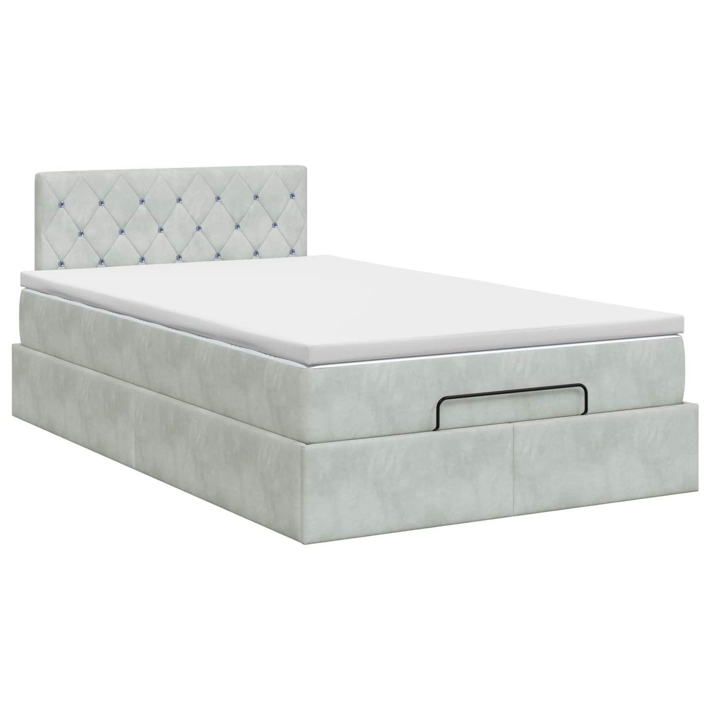 Ottoman Bett mit Matratze Hellgrau 120 x 200 cm Samt