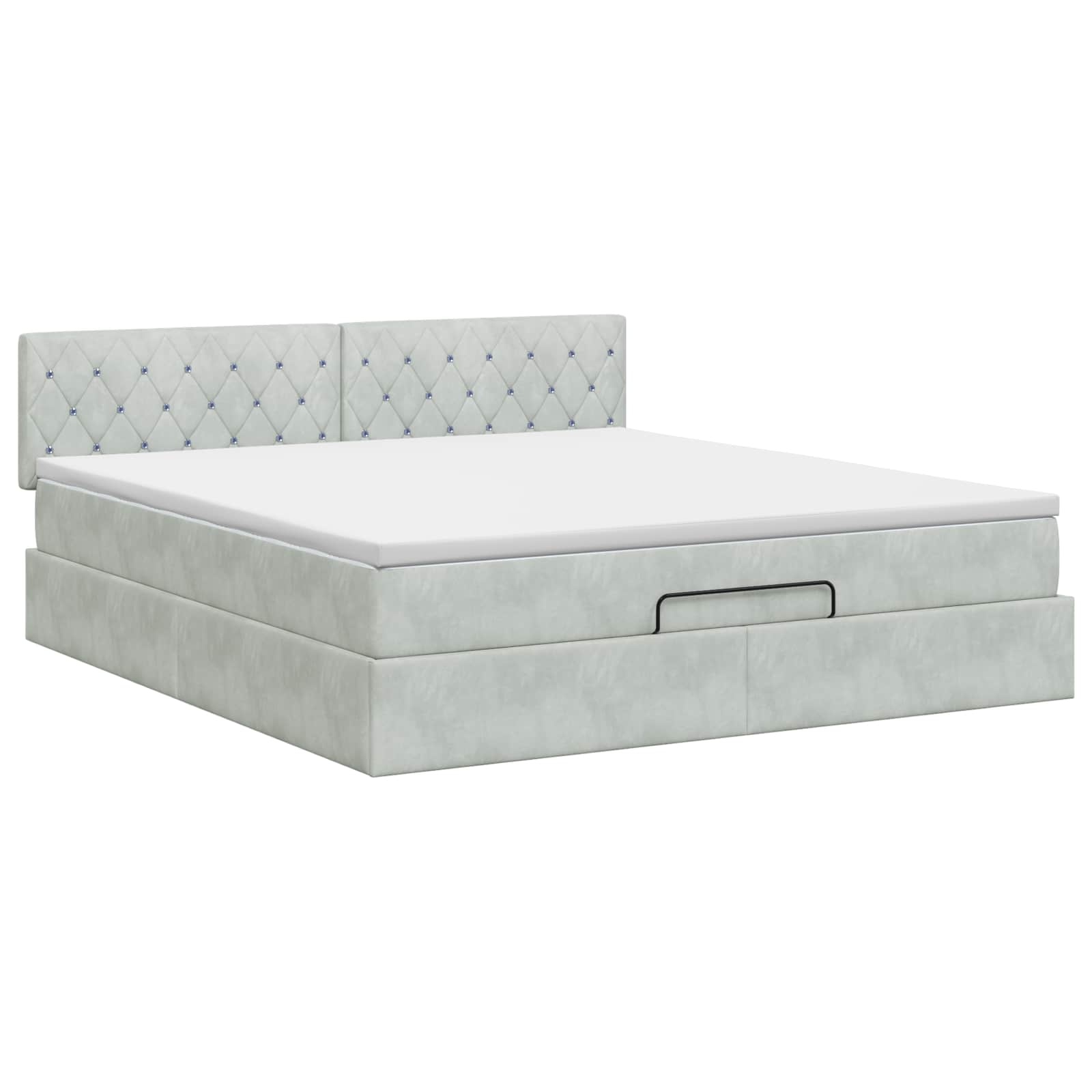 Ottoman Bett mit Matratze Hellgrau 140 x 190 cm Samt