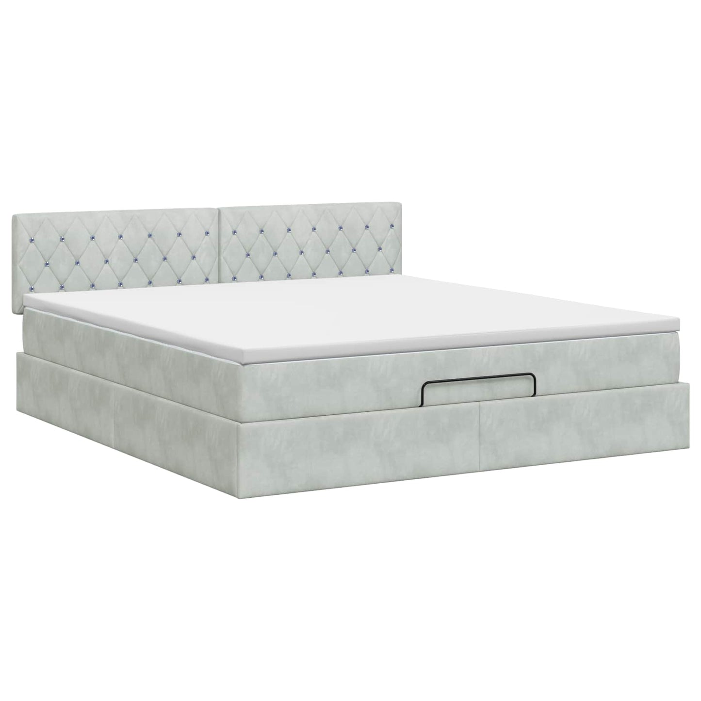 Ottoman Bett mit Matratze Hellgrau 160 x 200 cm Samt