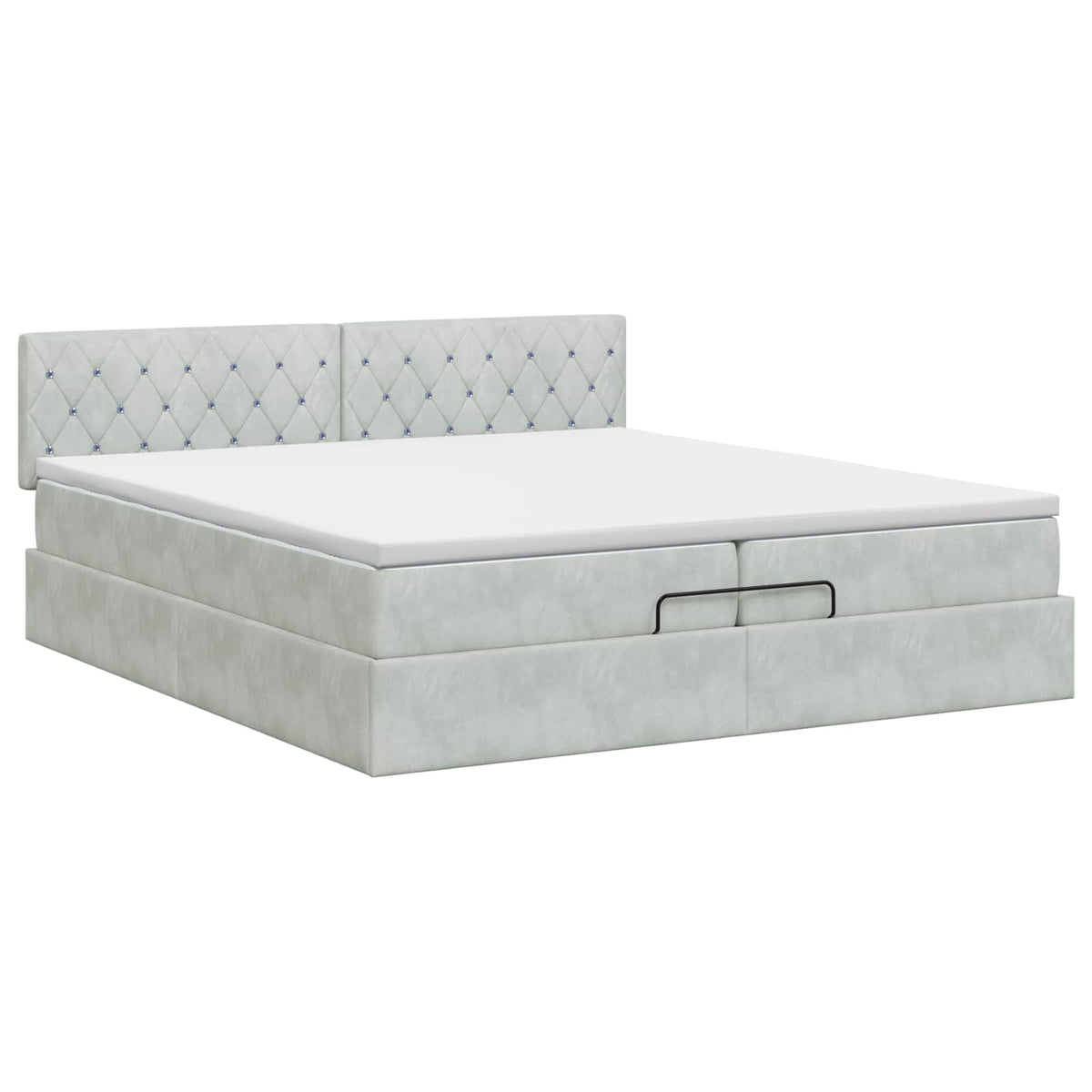 Ottoman Bett mit Matratze Hellgrau 200 x 200 cm Samt