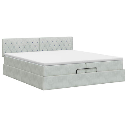 Ottoman Bett mit Matratze Hellgrau 200 x 200 cm Samt