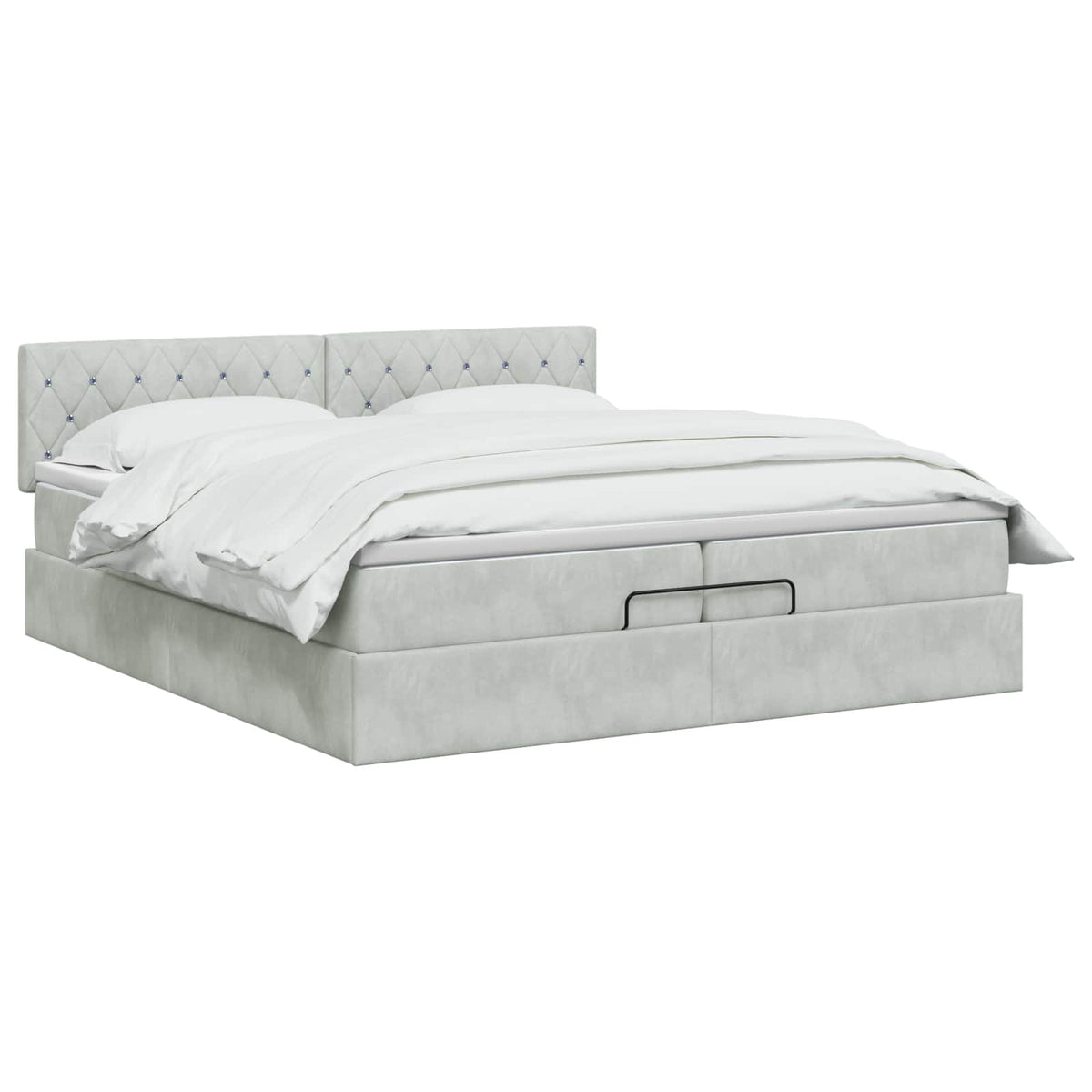 Ottoman Bett mit Matratze Hellgrau 200 x 200 cm Samt