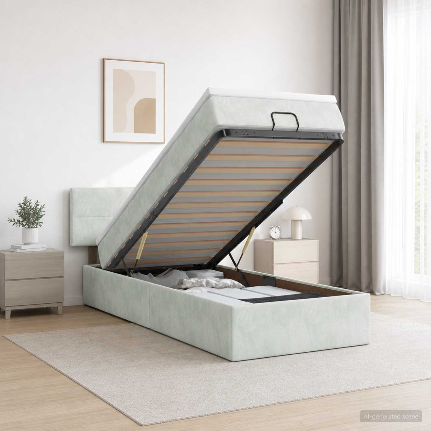 Ottoman-Bett mit Matratze und LED Hellgrau 100 x 200 cm Samt