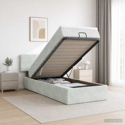 Ottoman-Bett mit Matratze und LED Hellgrau 90 x 200 cm Samt