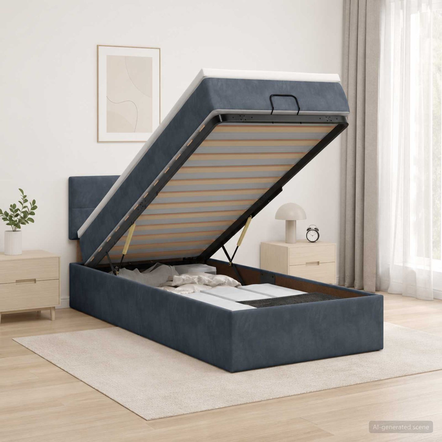 Ottoman-Bett mit Matratze und LED Dunkelgrau 100 x 200 cm Samt