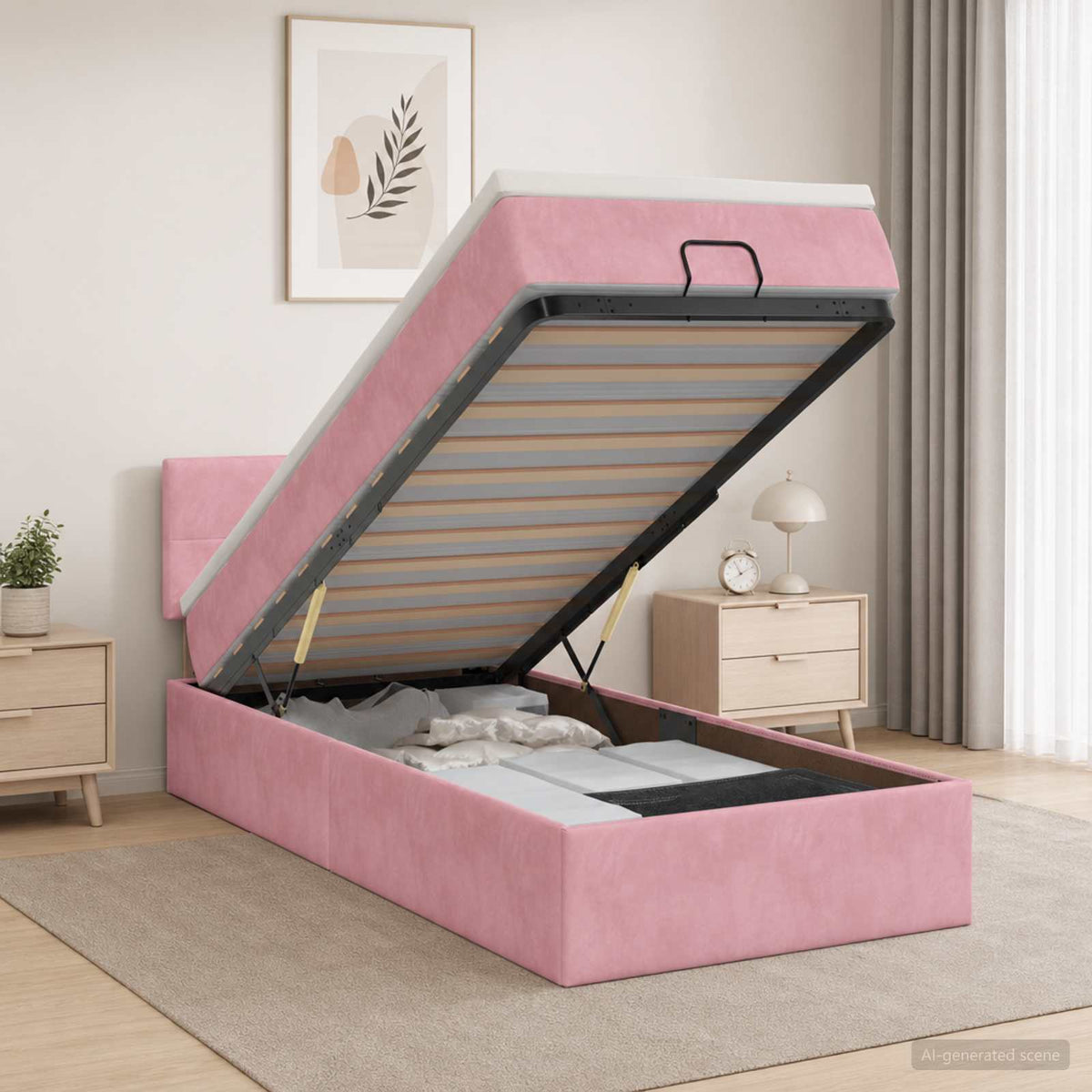 Ottoman Bett mit Matratze mit Kopfteil Rosa 90 x 200 cm Samt