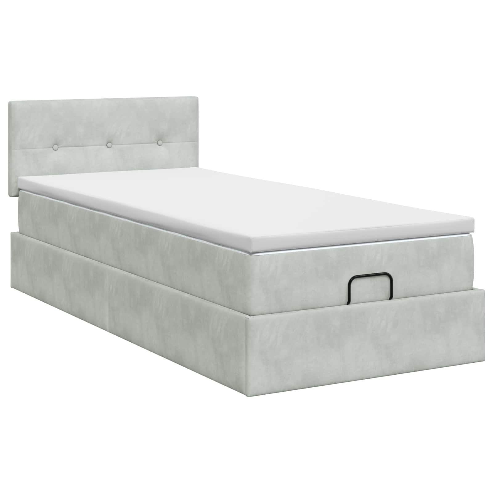 Ottoman Bett mit Matratze Hellgrau 90 x 190 cm Samt