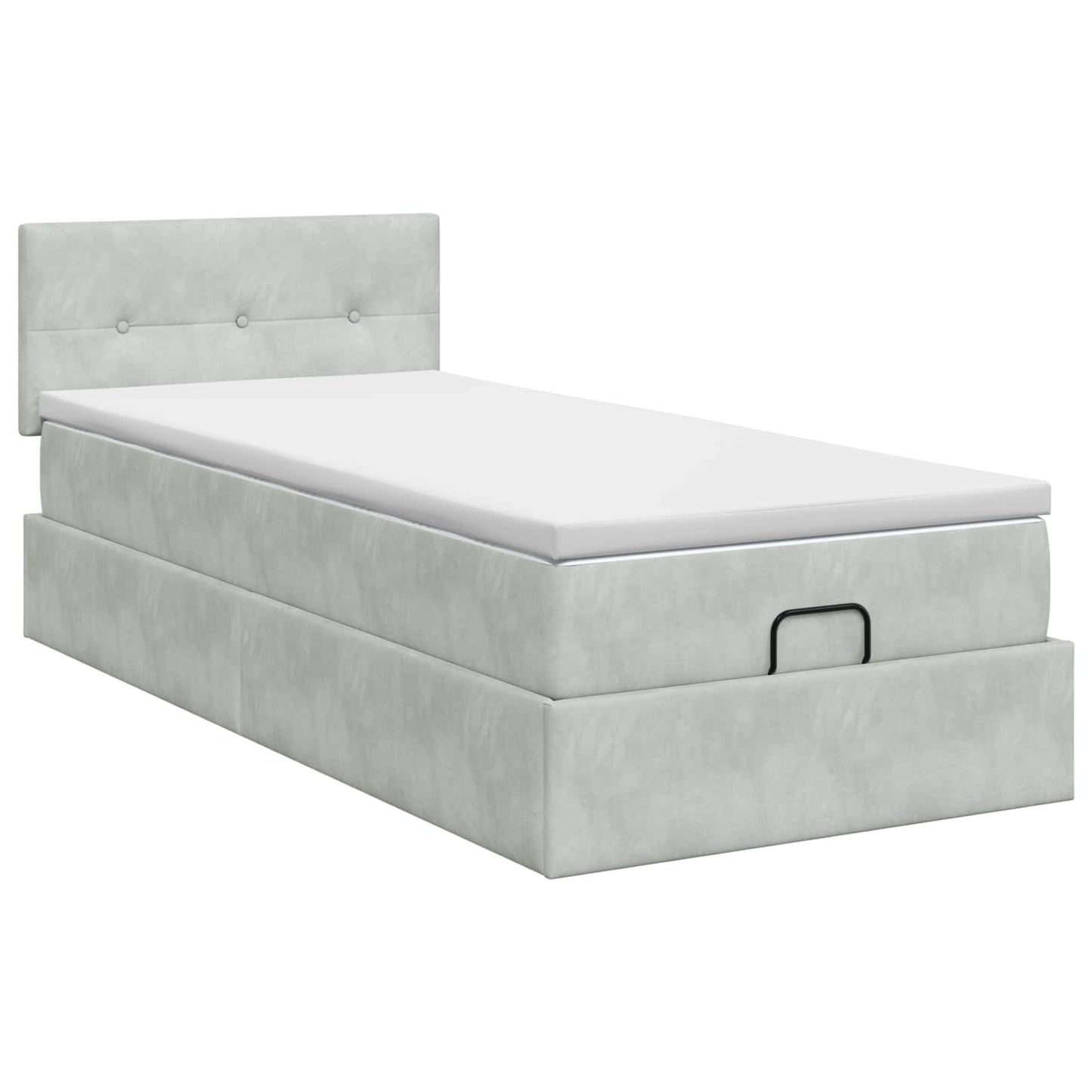Ottoman Bett mit Matratze Hellgrau 90 x 200 cm Samt