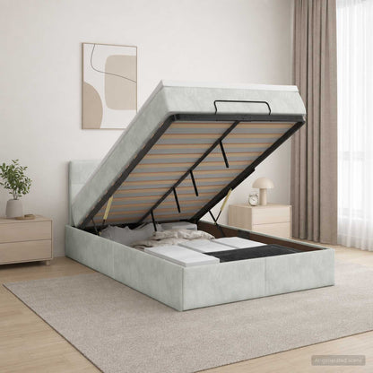 Ottoman-Bett mit Matratze und LED Hellgrau 120 x 200 cm Samt