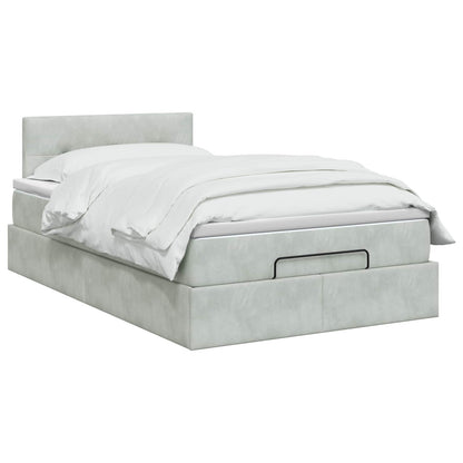 Ottoman Bett mit Matratze Hellgrau 120 x 190 cm Samt