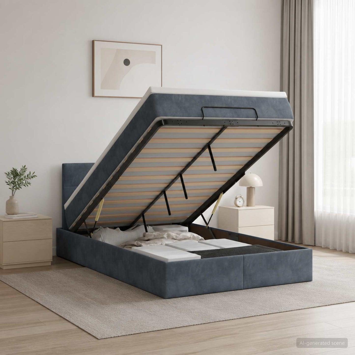 Ottoman Bett mit Matratze Dunkelgrau 120 x 190 cm Samt