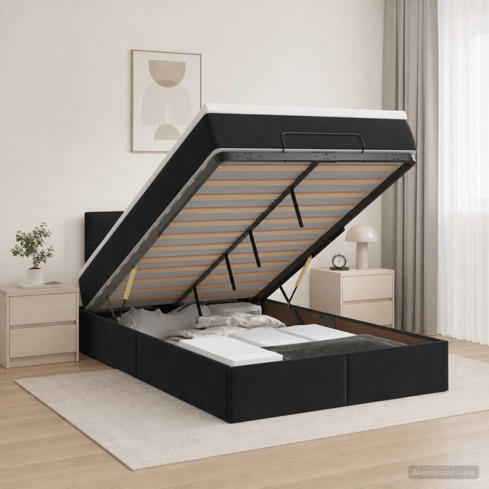 Ottoman Bett mit Matratze Schwarz 120 x 190 cm Samt