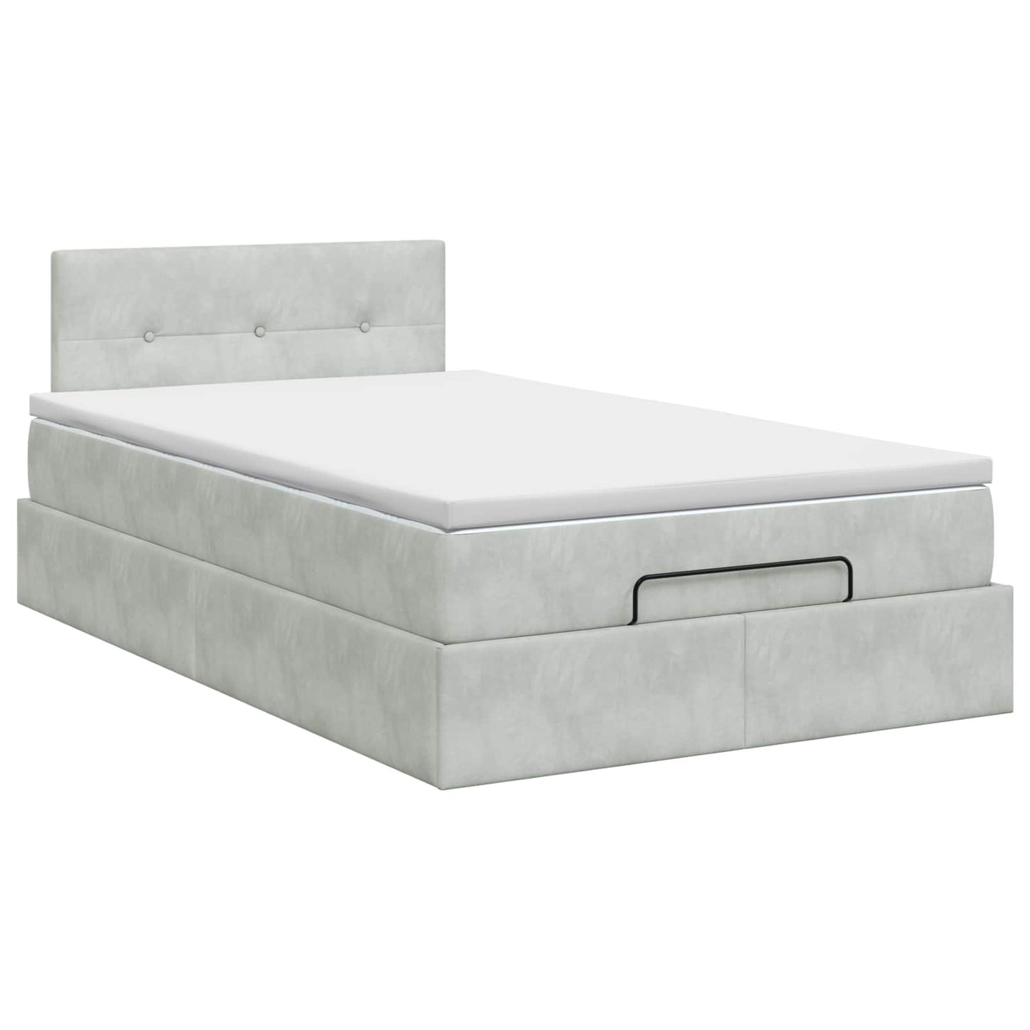 Ottoman Bett mit Matratze Hellgrau 120 x 200 cm Samt