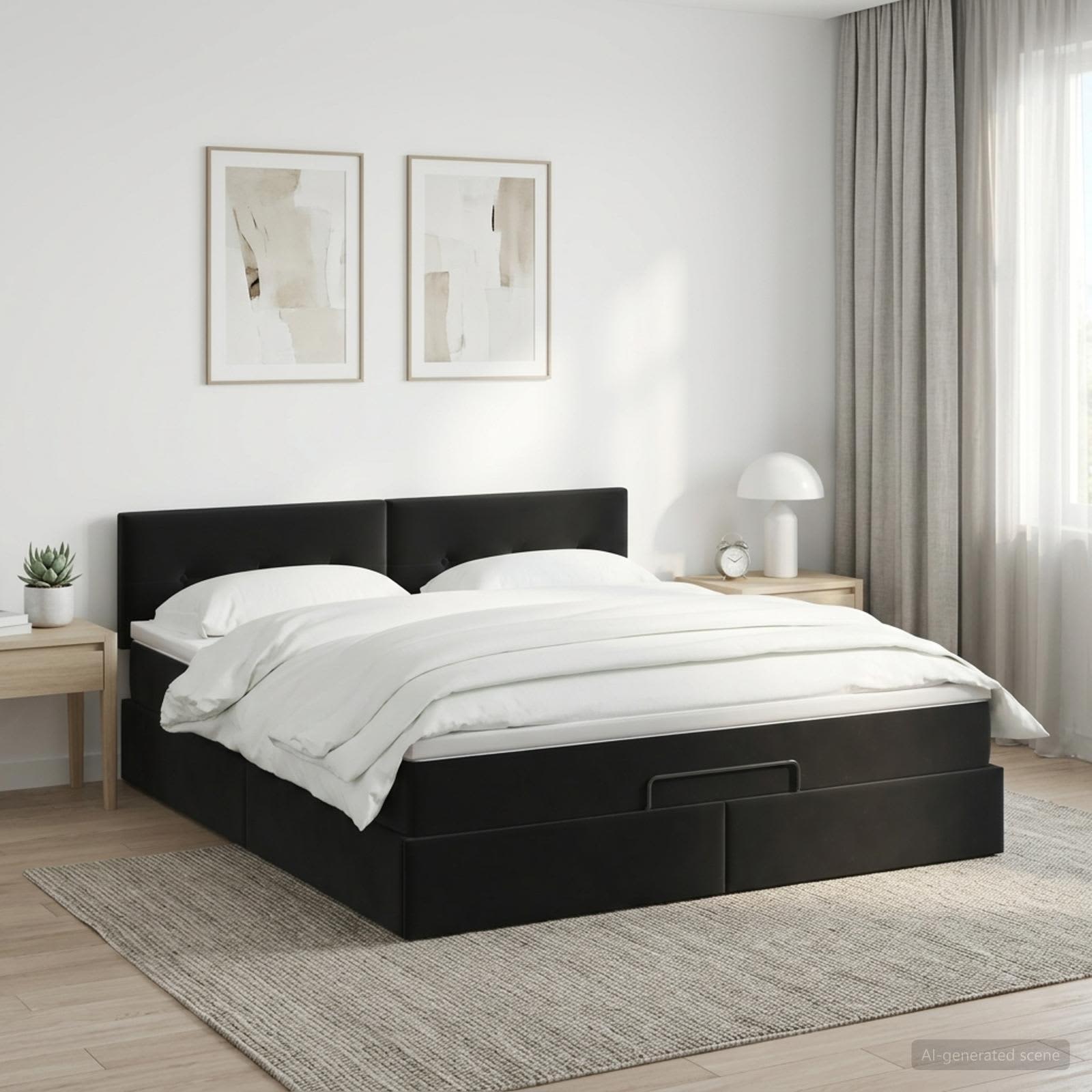 Ottoman Bett mit Matratze Schwarz 140 x 190 cm Samt
