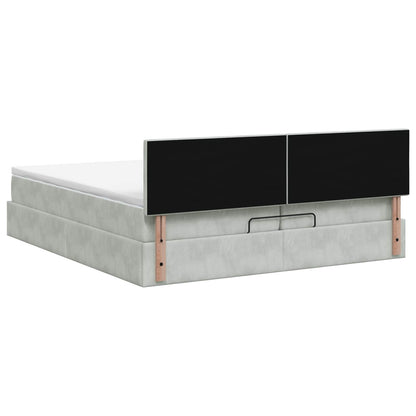 Ottoman Bett mit Matratze Hellgrau 200 x 200 cm Samt