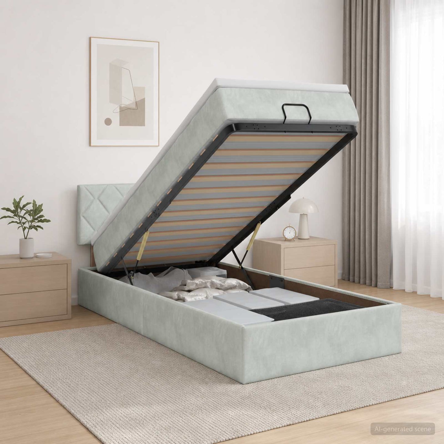 Ottoman Bett mit Matratze Hellgrau 80 x 200 cm Samt