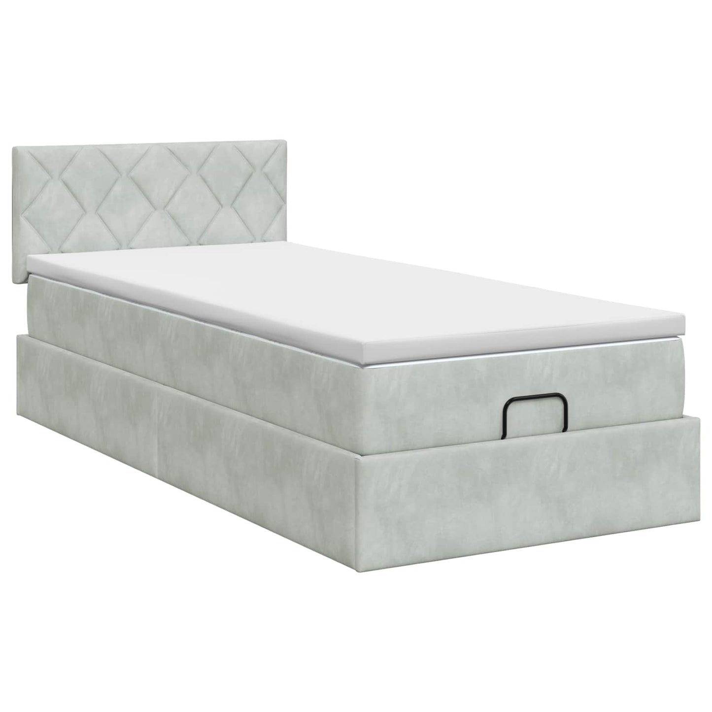 Ottoman Bett mit Matratze Hellgrau 80 x 200 cm Samt