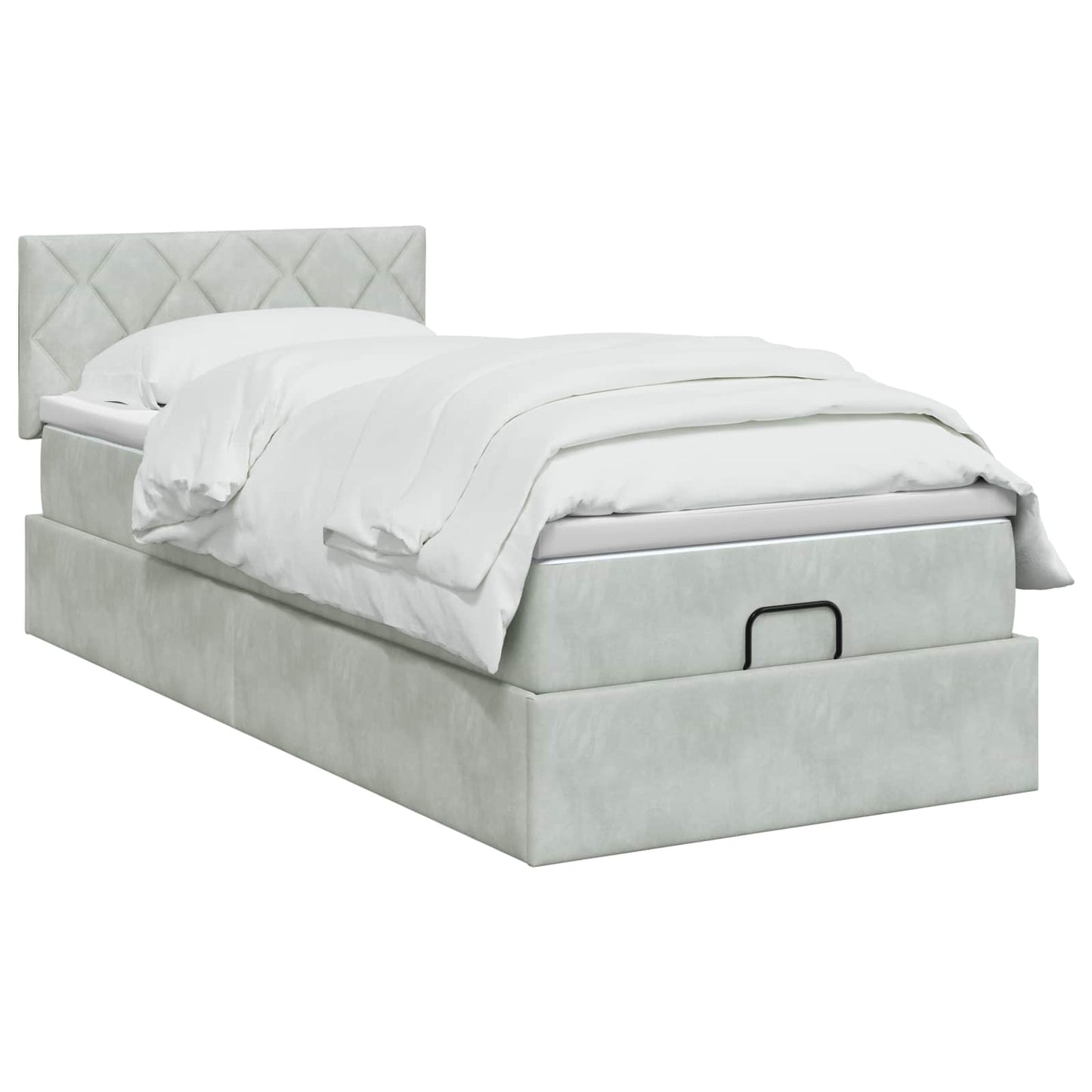 Ottoman Bett mit Matratze Hellgrau 80 x 200 cm Samt