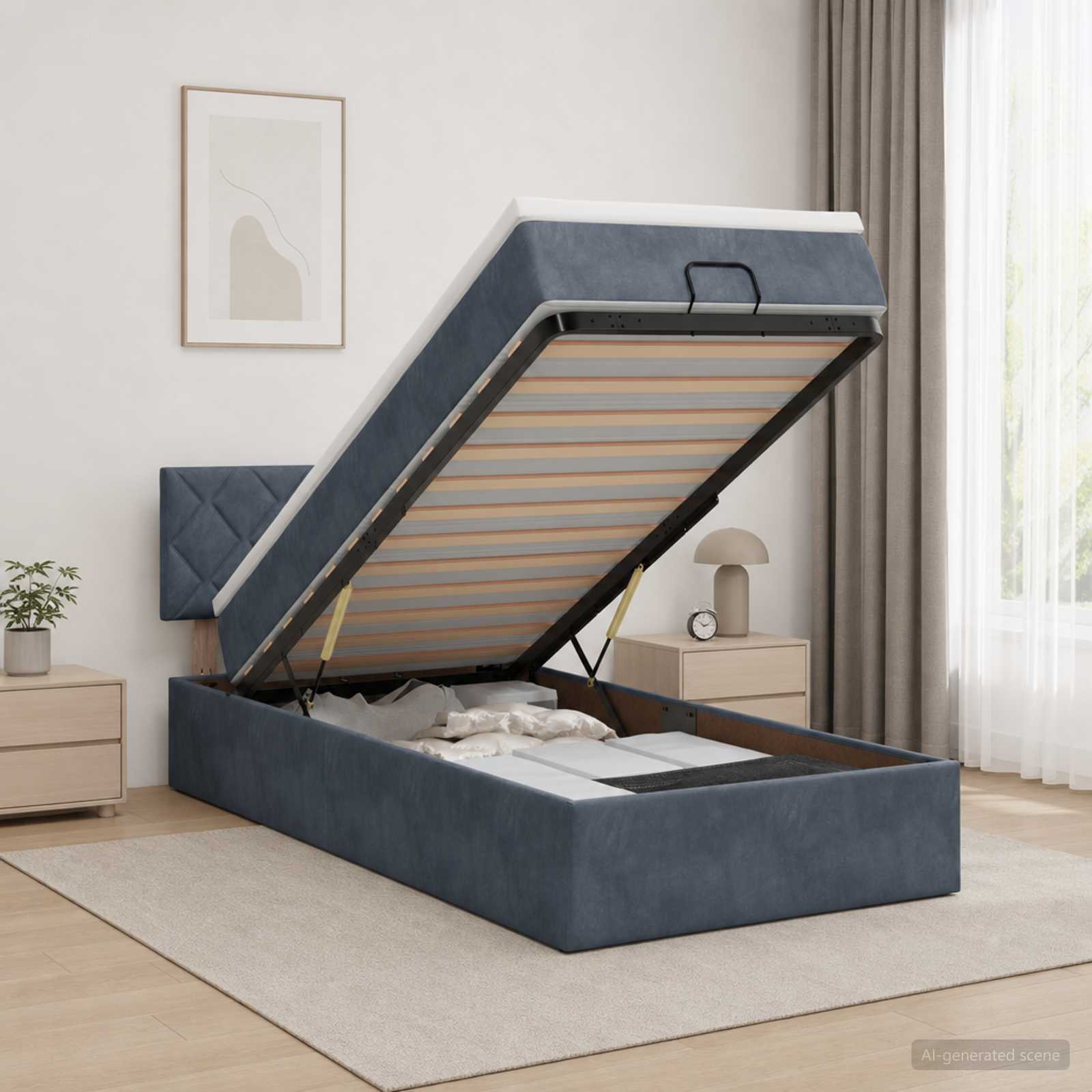 Ottoman-Bett mit Matratze und LED Dunkelgrau 80 x 200 cm Samt