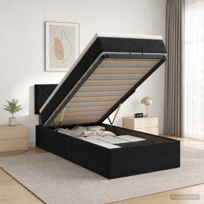 Ottoman-Bett mit Matratze und LED Schwarz 90 x 190 cm Samt