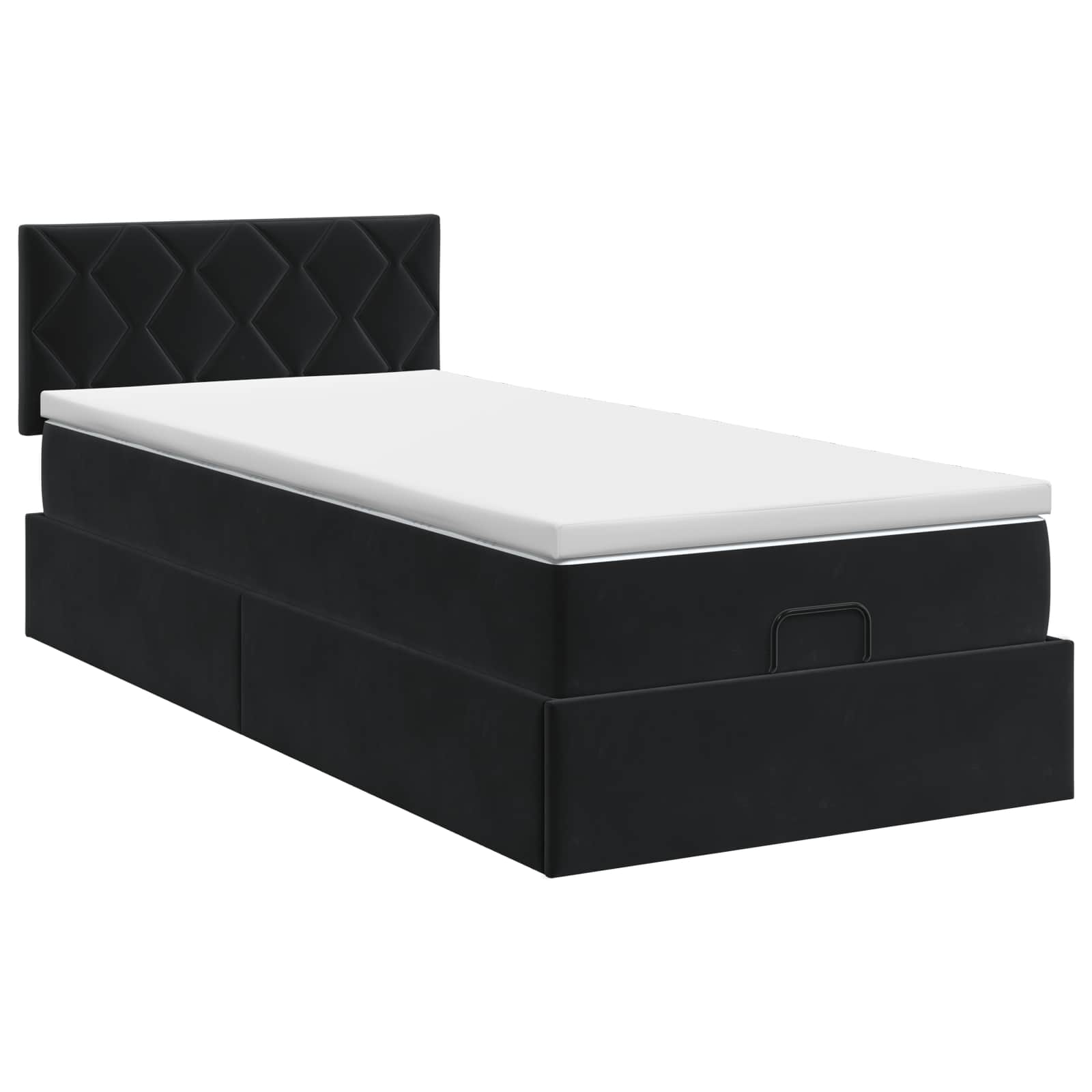 Ottoman Bett mit Matratze mit Kopfteil Schwarz 90 x 190 cm Samt