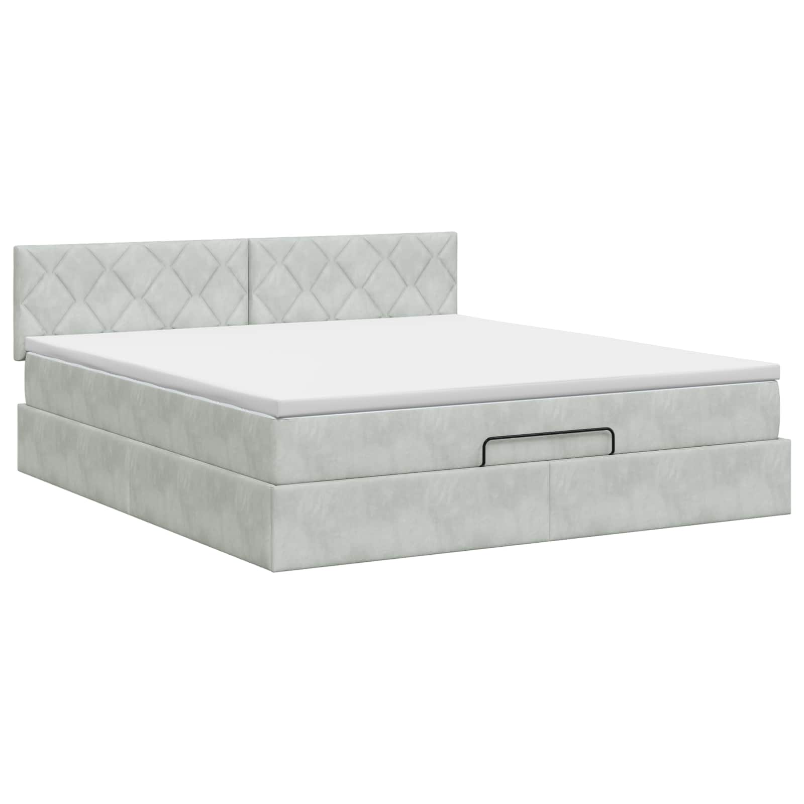 Ottoman Bett mit Matratze Hellgrau 140 x 200 cm Samt