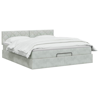Ottoman Bett mit Matratze Hellgrau 160 x 200 cm Samt