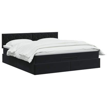 Ottoman Bett mit Matratze Schwarz 180 x 200 cm Samt
