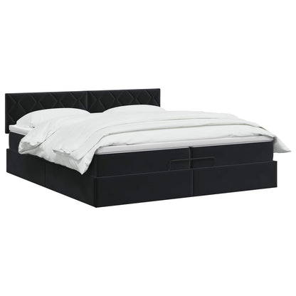 Ottoman Bett mit Matratze Schwarz 200 x 200 cm Samt